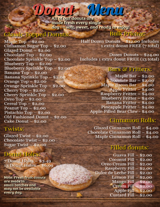 Oh My Donuts Menu